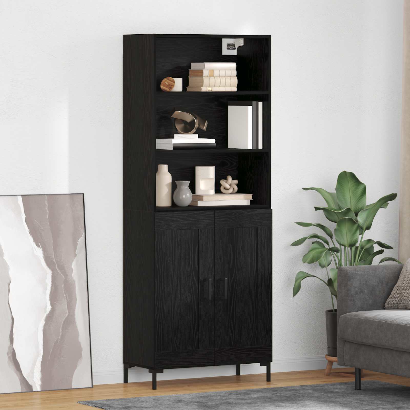 Highboard Hochglanz-Weiß 69,5x34x180 cm Holzwerkstoff