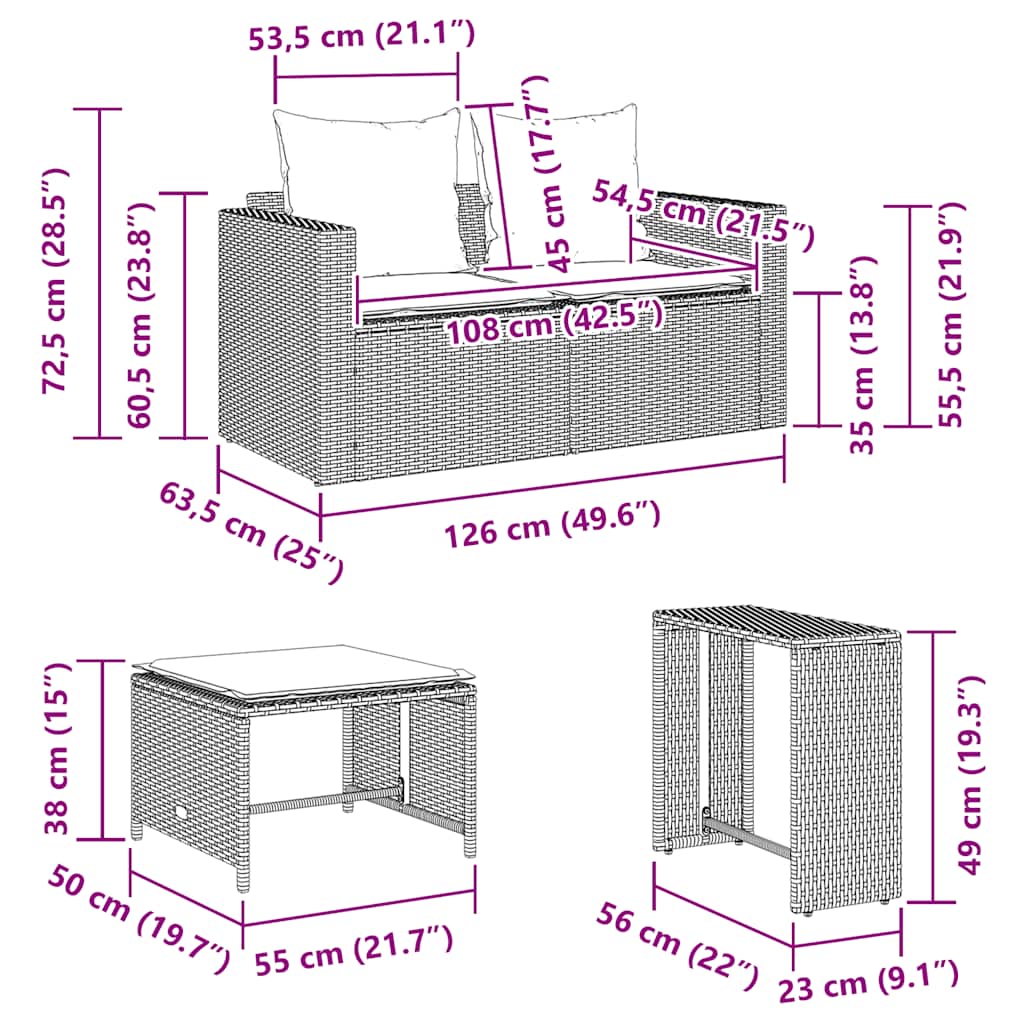 5-tlg. Garten-Sofagarnitur Kissen Stapelbar Schwarz Poly Rattan