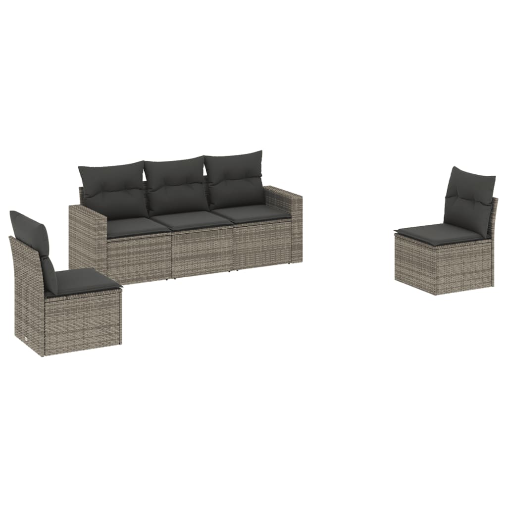 5-tlg. Garten-Sofagarnitur mit Kissen Schwarz Poly Rattan