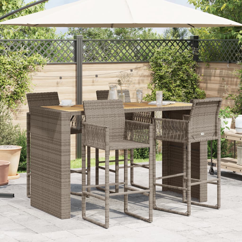 Garten-Bartisch mit Holzplatte Schwarz 105x80x110 cm Polyrattan