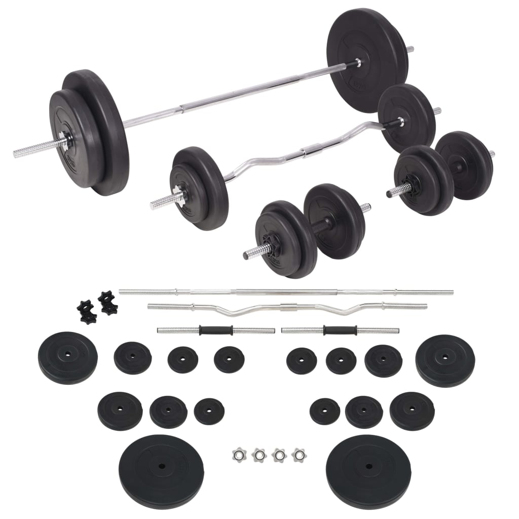 Hantelbank mit Ablage, Langhantel und Kurzhantel-Set 90 kg