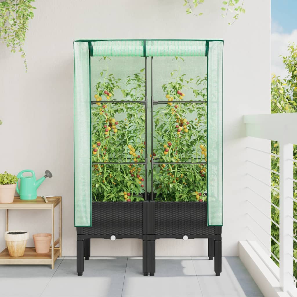 Hochbeet mit Gewächshaus-Aufsatz Rattan-Optik 40x40x140 cm