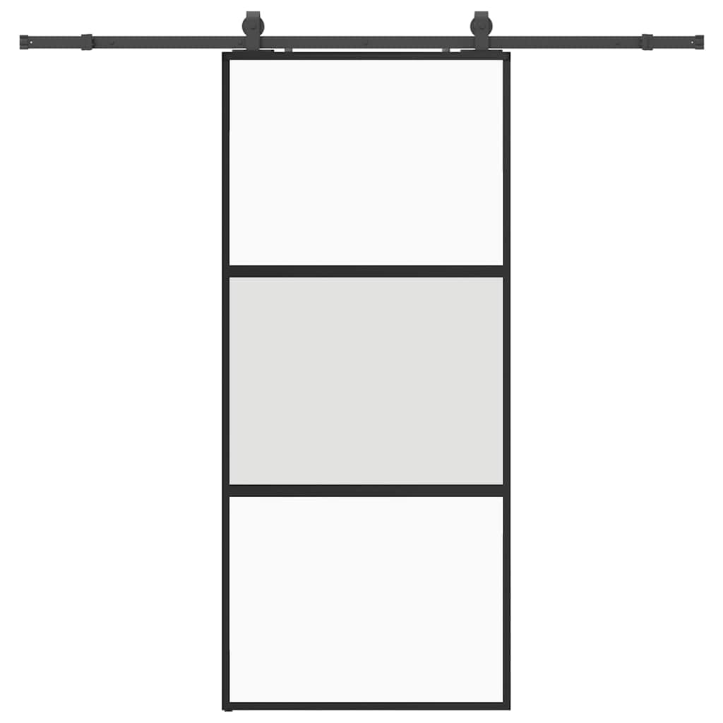 Schiebetür mit Beschlag Schwarz 76x205 cm Hartglas
