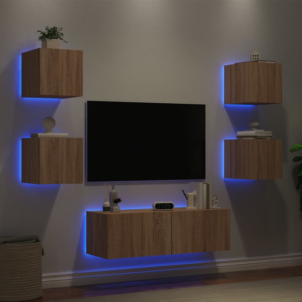 5-tlg. TV-Wohnwand mit LED-Leuchten Weiß