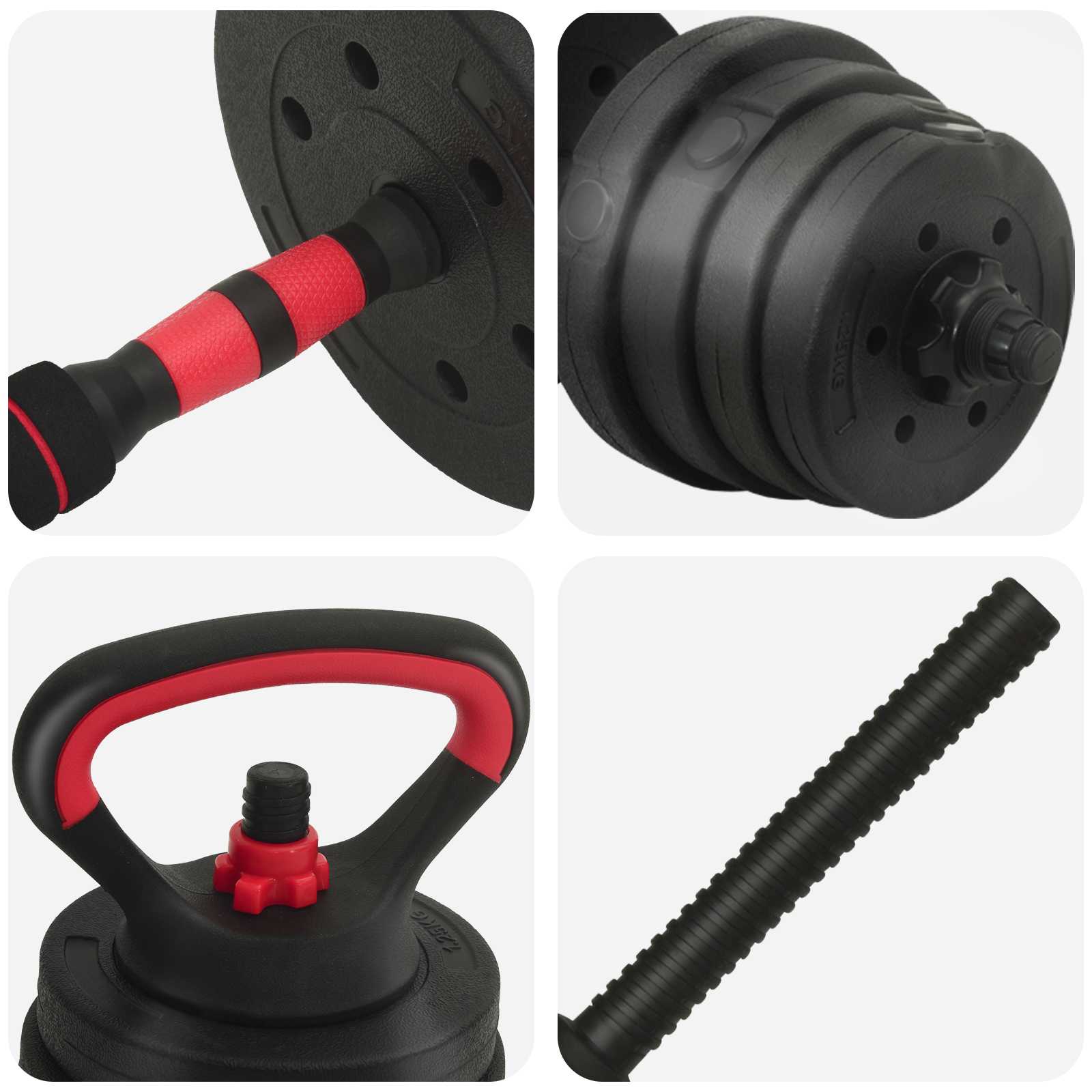 2-in-1 Hantelset 40kg Schwarz und Rot Zement und Eisensand