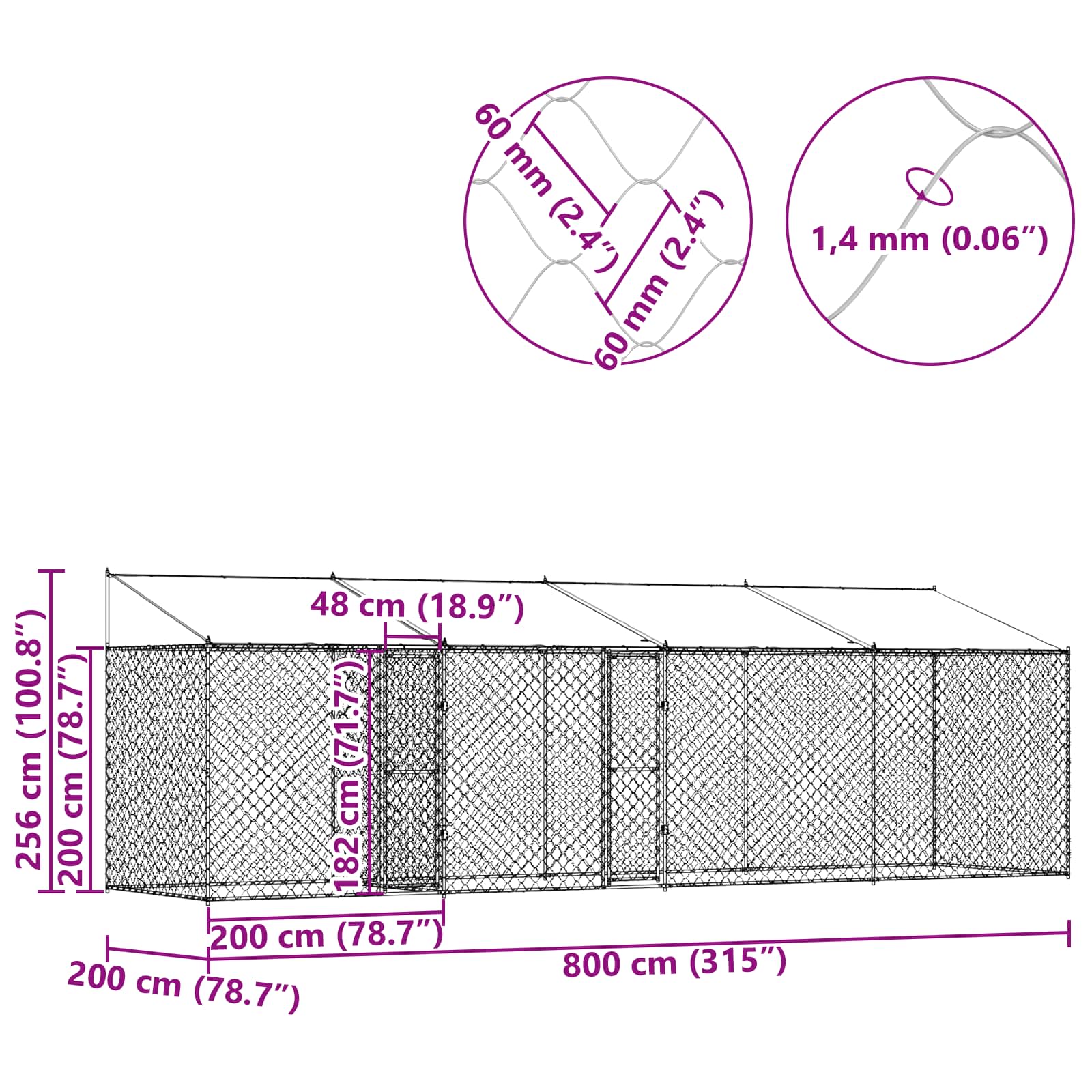 Hundezwinger mit Dach und Tür Grau 2x2x2 m Verzinkter Stahl