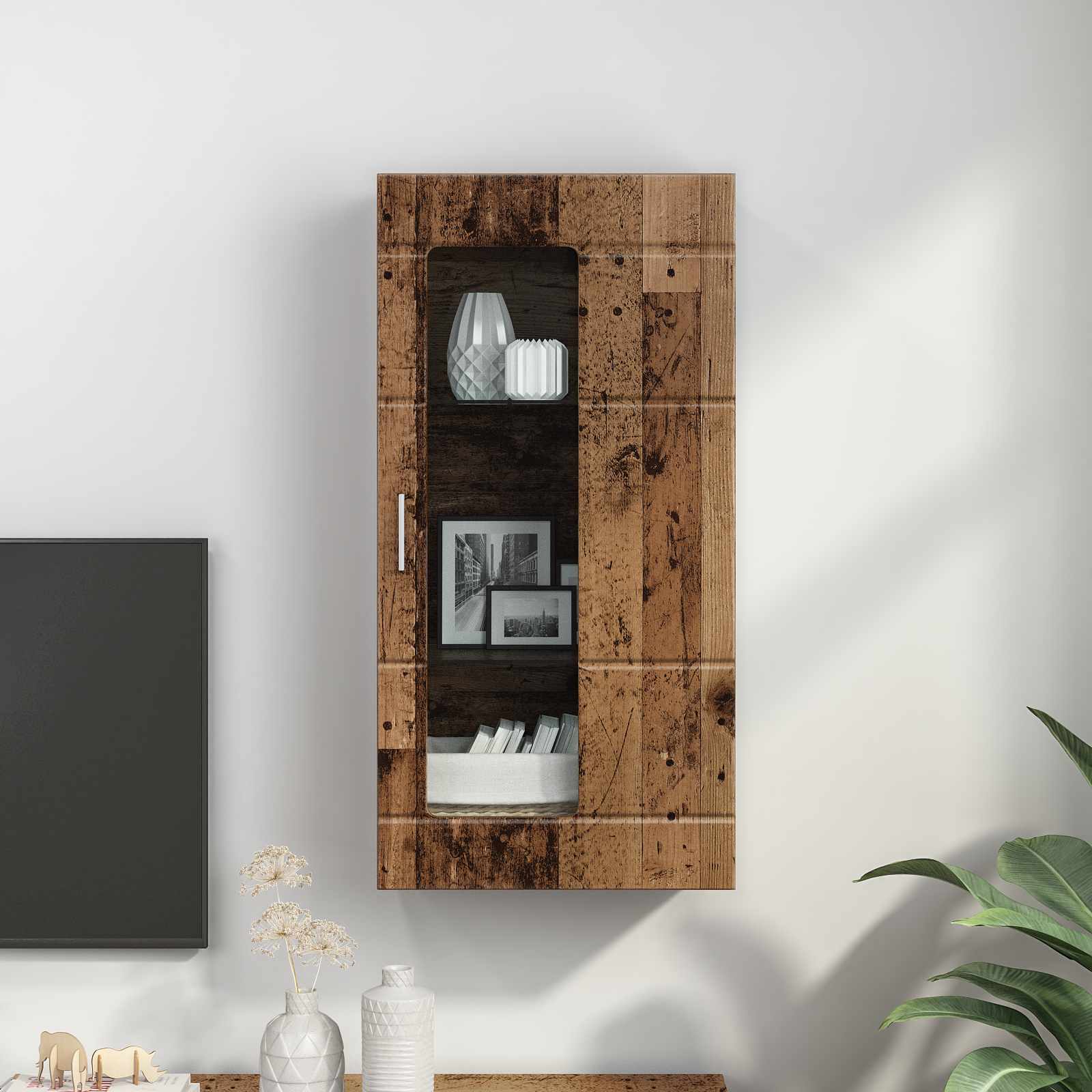 Highboard mit Regal FLORIN Weiß 60 x 35 x 182 cm Holzwerkstoff