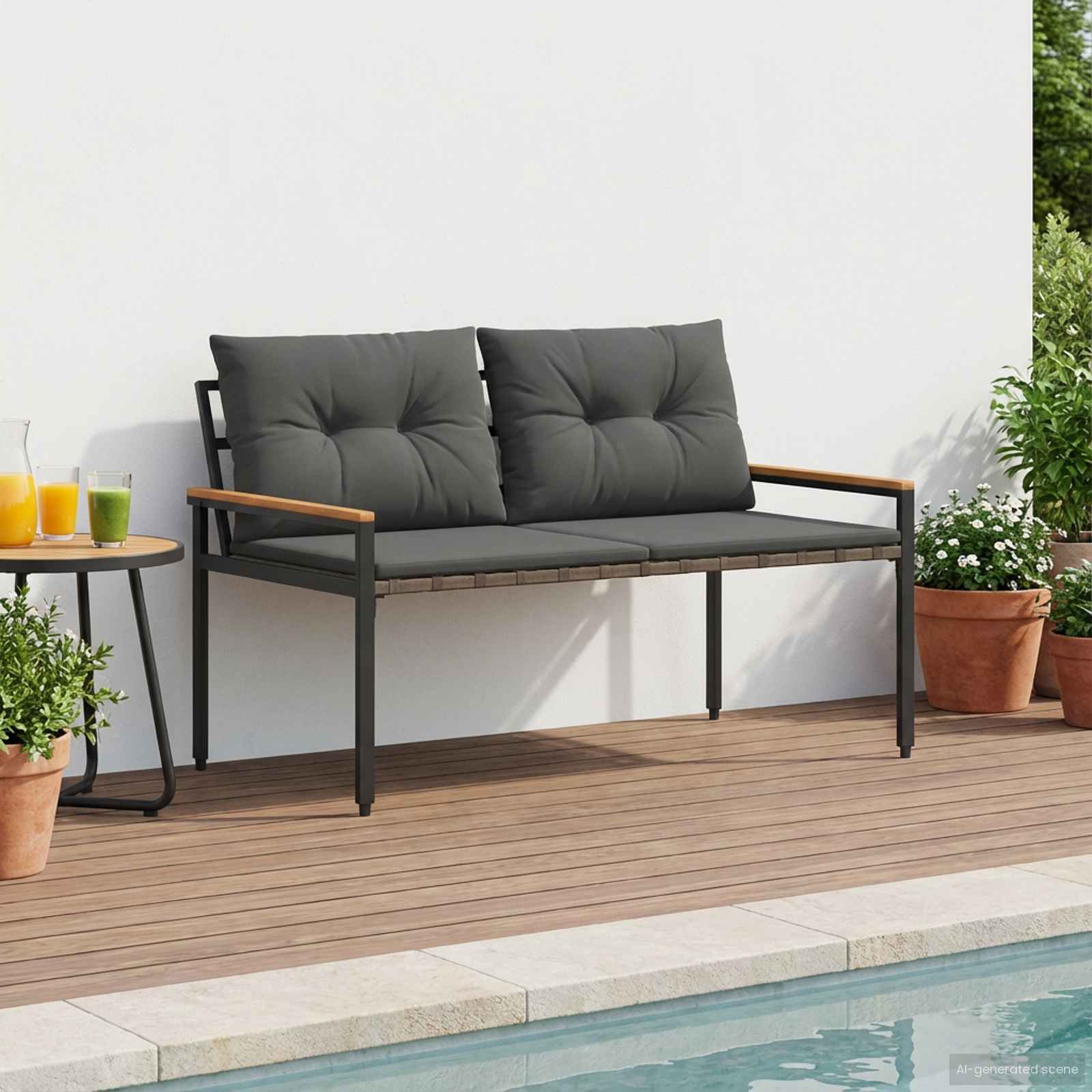 Bank Outdoor 2 -Seater 116 x 67,5 x 72 cm Poly-Rattan Cremeweiß
