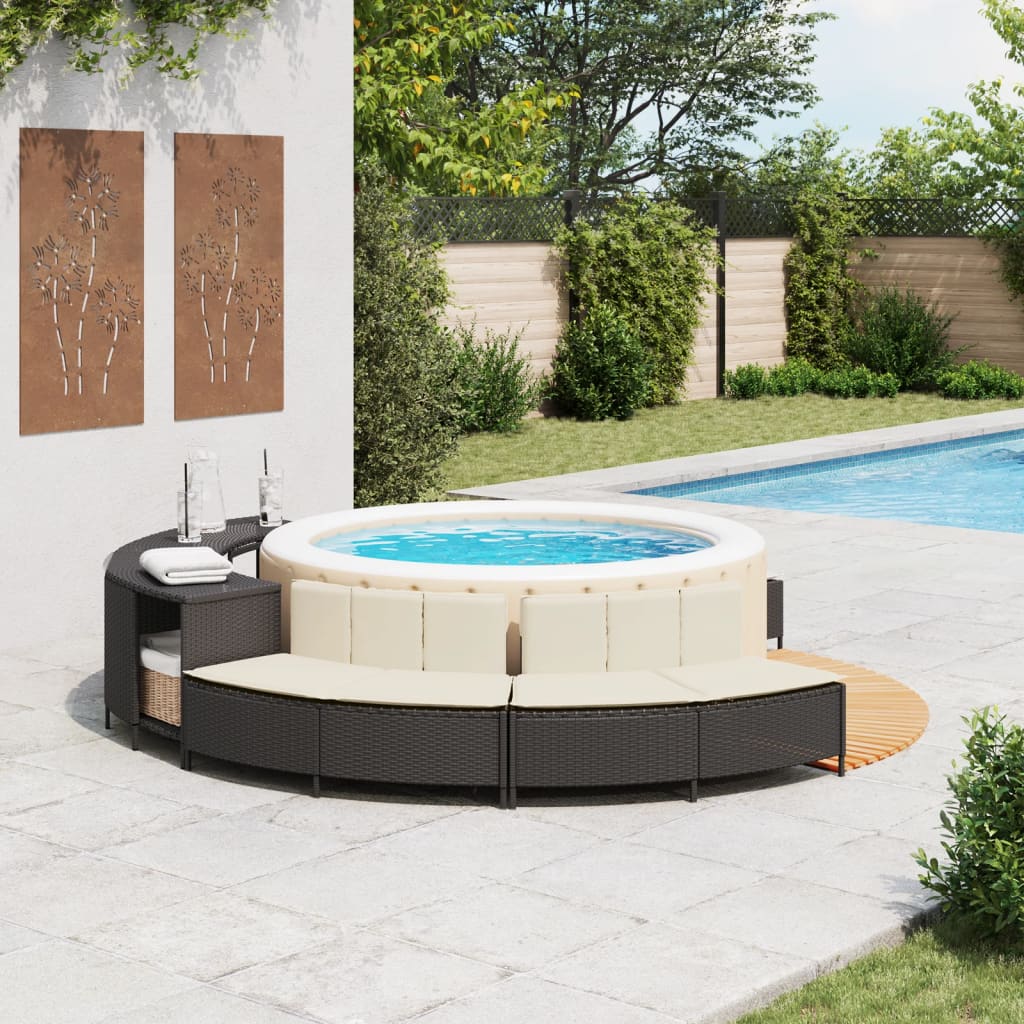 Whirlpool-Bänke mit Auflagen 2 Stk. Grau Poly Rattan