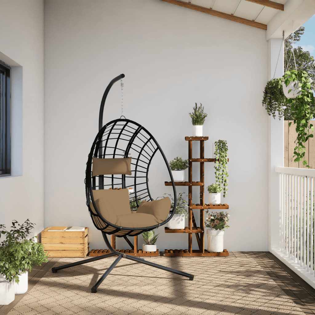 Hängesessel Ei-Design mit Ständer Anthrazit Rattan und Stahl