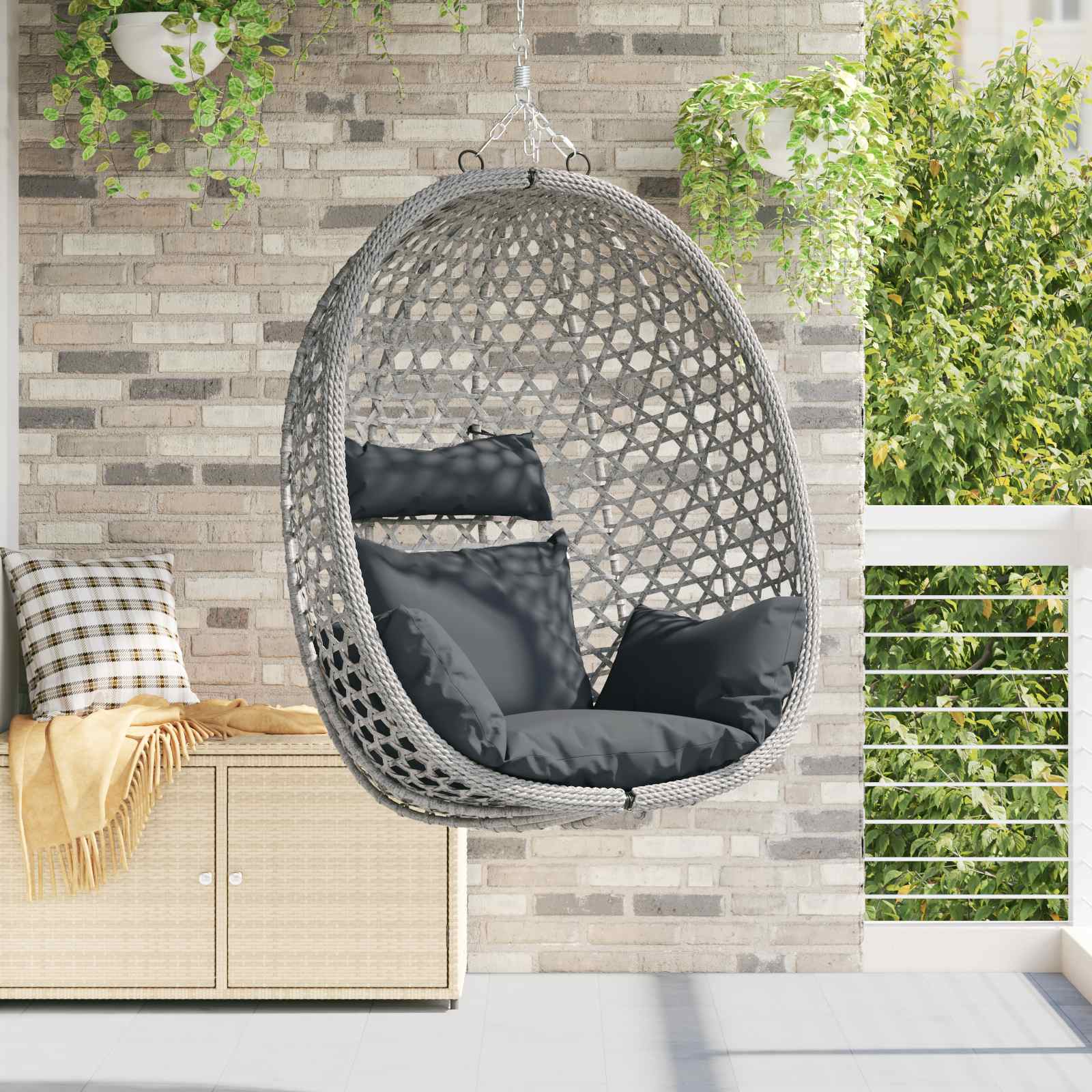 Hängesessel ohne Gestell Poly-Rattan 92 x 57,5 x 110 cm