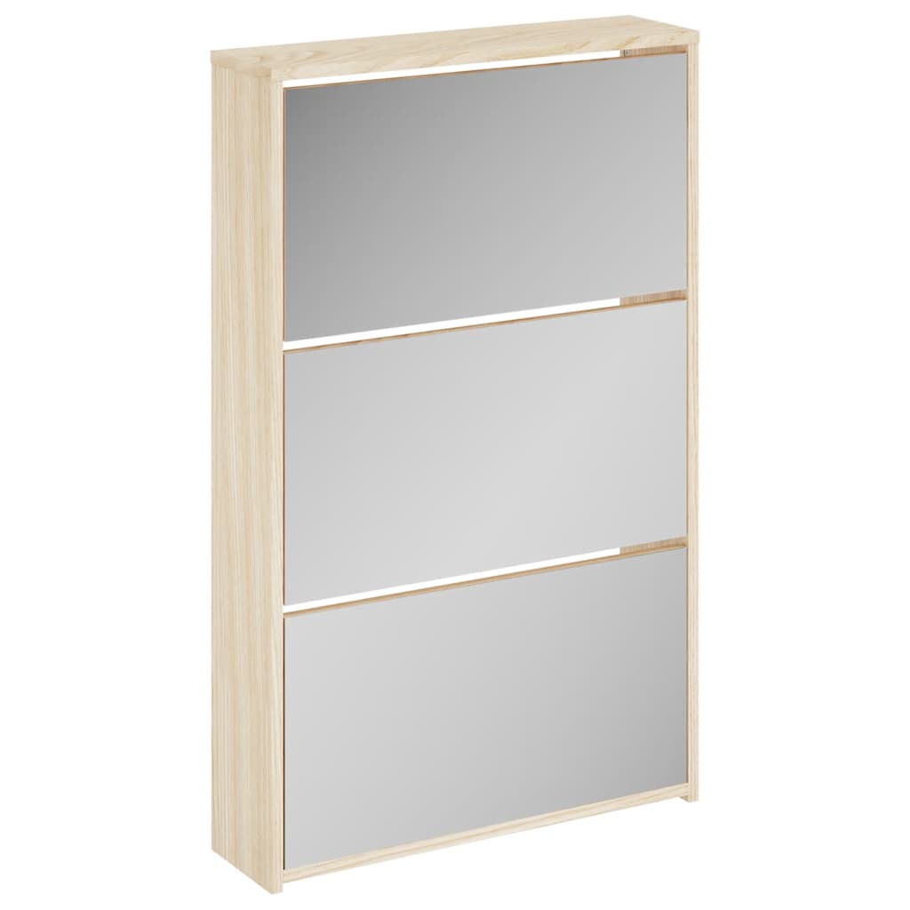 Schuhschrank mit 2 Fächern Spiegel Eiche-Optik 63x17x67 cm