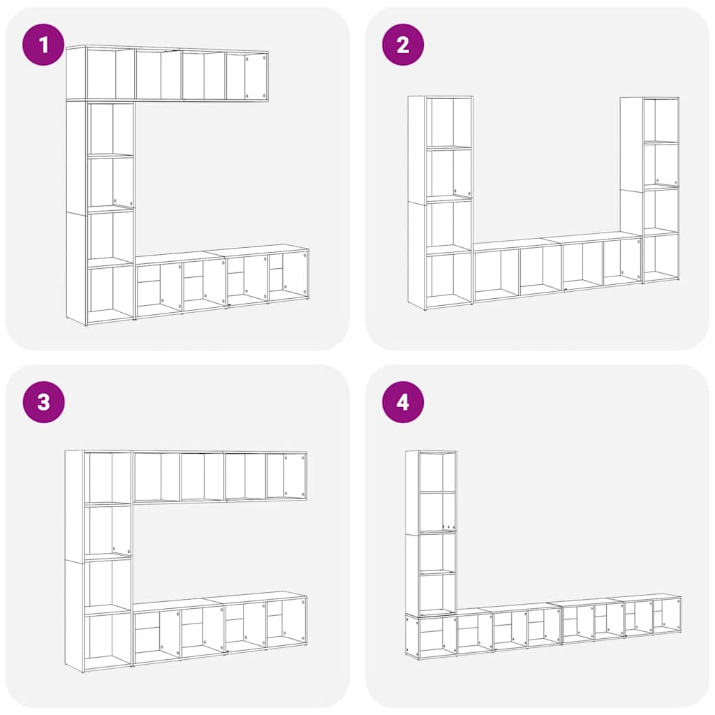 3-tlg. Bücher-/TV-Schrank Set Weiß 180×30×180 cm