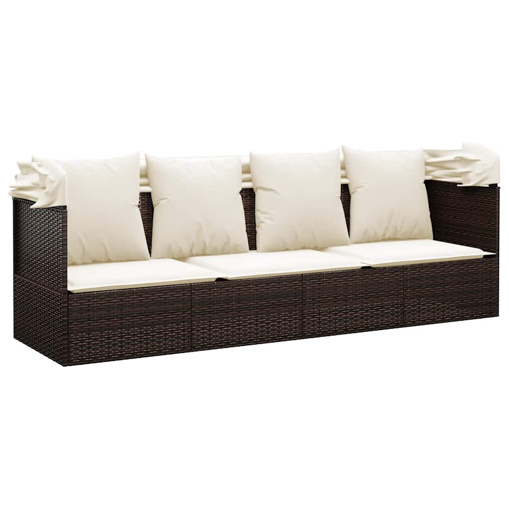 Outdoor-Loungebett mit Dach und Kissen Schwarz Poly Rattan