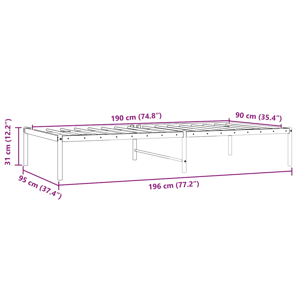 Bettgestell Metall Schwarz 75x190 cm
