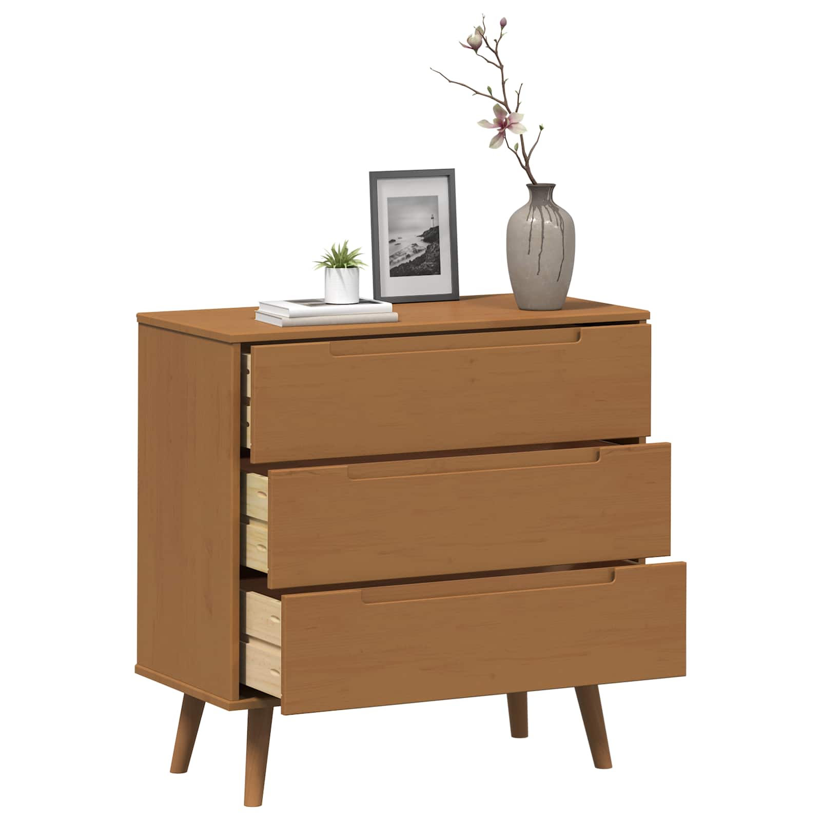 Schubladenschrank MOLDE Braun 80x40x80 cm Massivholz Kiefer