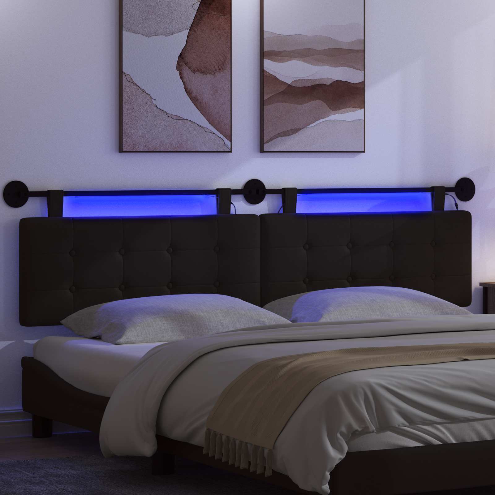 Hängendes Kopfteil Mit LED Licht Creme Kunstleder