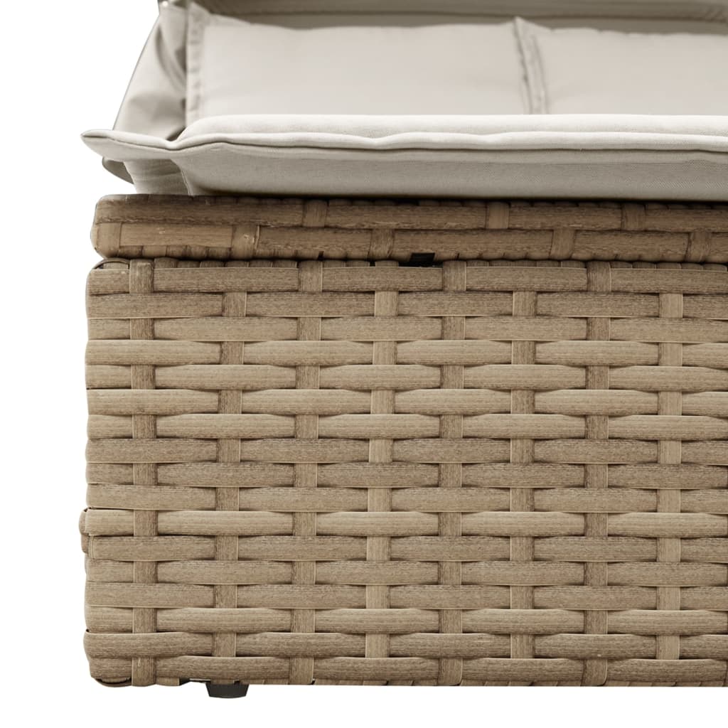 Doppel-Sonnenliege mit Dach und Auflagen Braun Poly Rattan