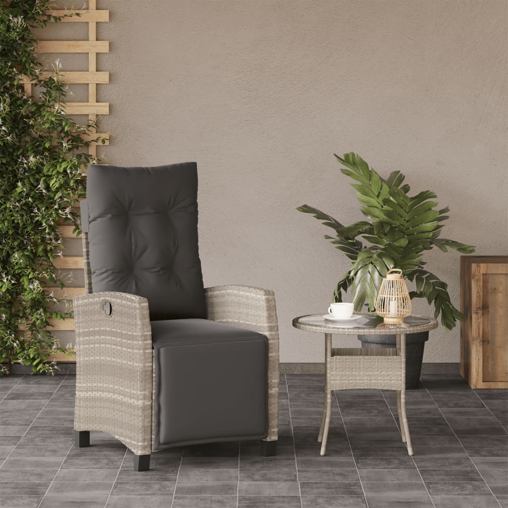 Gartensessel Verstellbar mit Kissen Schwarz Poly Rattan