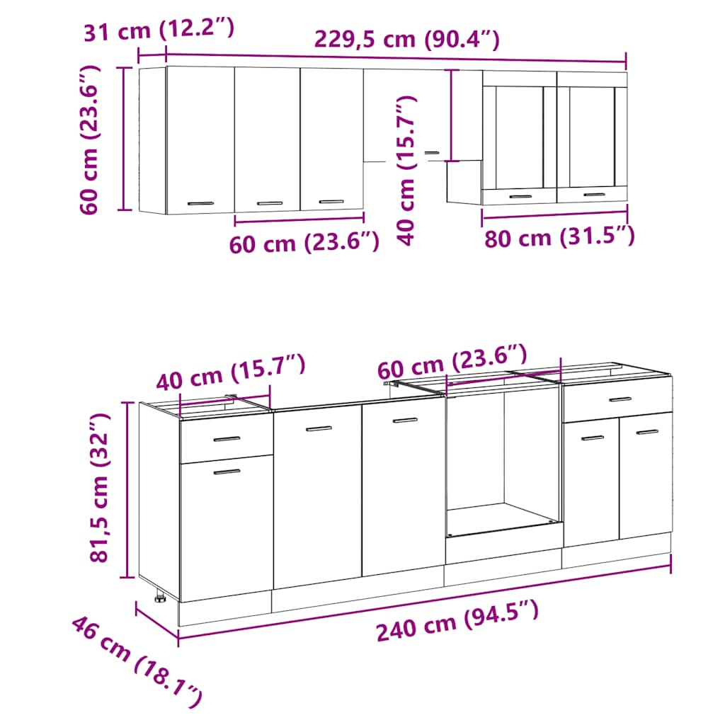 8-tlg. Küchenschrank-Set Lyon Sonoma-Eiche Holzwerkstoff