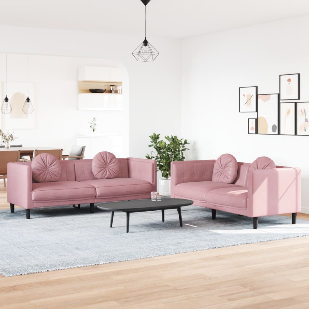 3-tlg. Sofagarnitur mit Kissen Creme Samt
