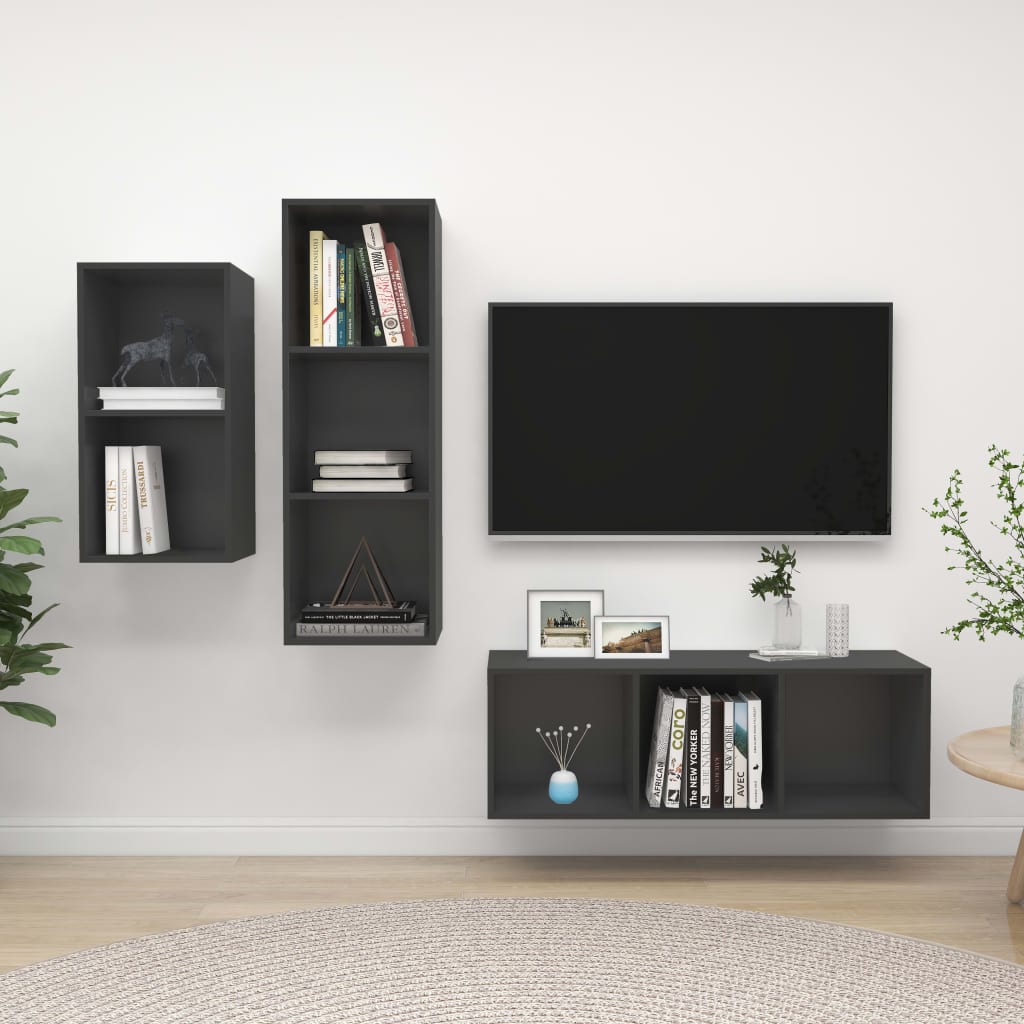 3-tlg. TV-Schrank-Set Weiß Holzwerkstoff