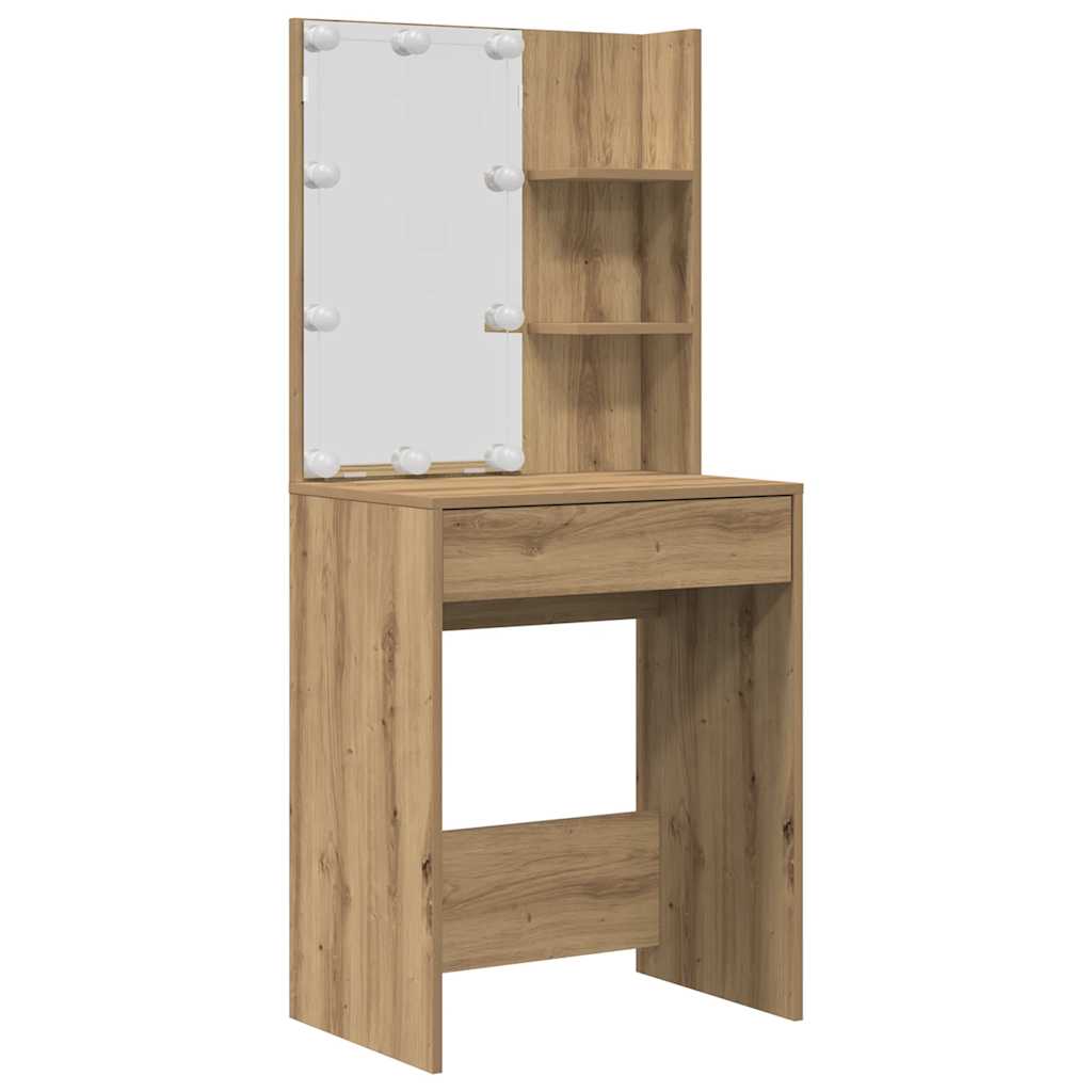 Schminktisch-Set mit LED Weiß Holzwerkstoff