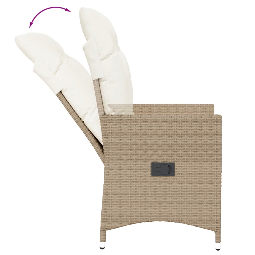 Gartensessel Verstellbar mit Kissen Schwarz Poly Rattan