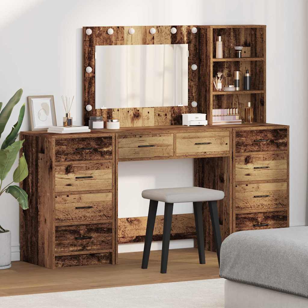 Schminktisch mit Spiegelbeleuchtung 3 pcs Weiß Holzwerkstoff
