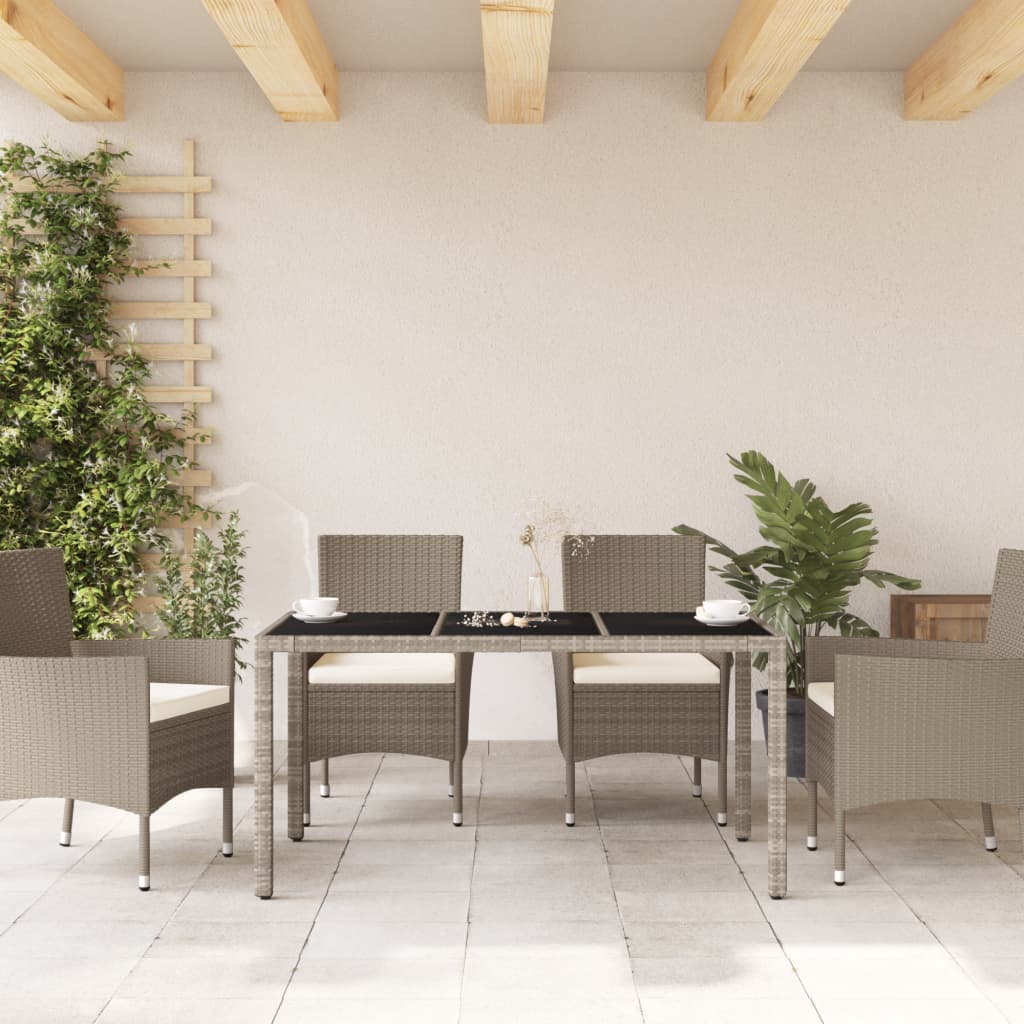 Gartentisch 150x90x75 cm Hartglas und Poly Rattan Schwarz