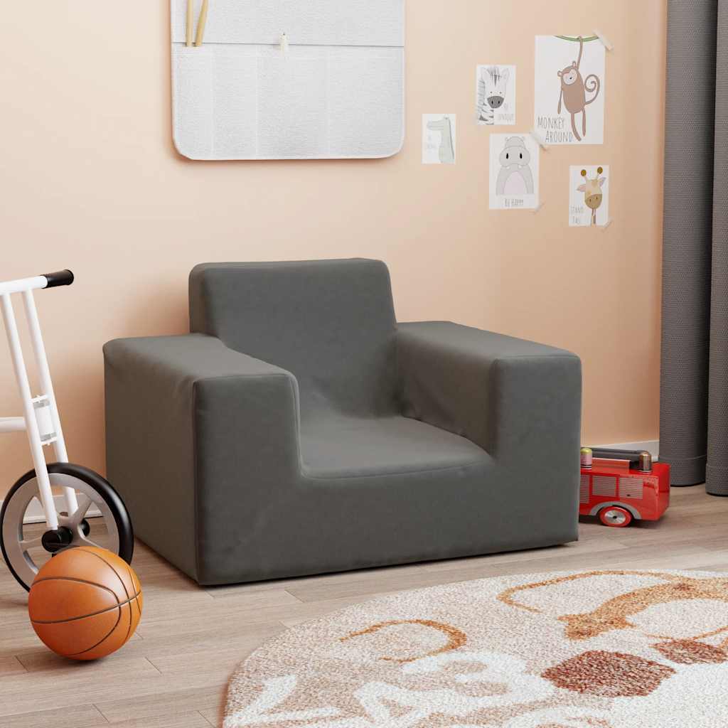 Kinder-Schlafsofa 2-Sitzer Hellgrau mit Sternen Weicher Plüsch