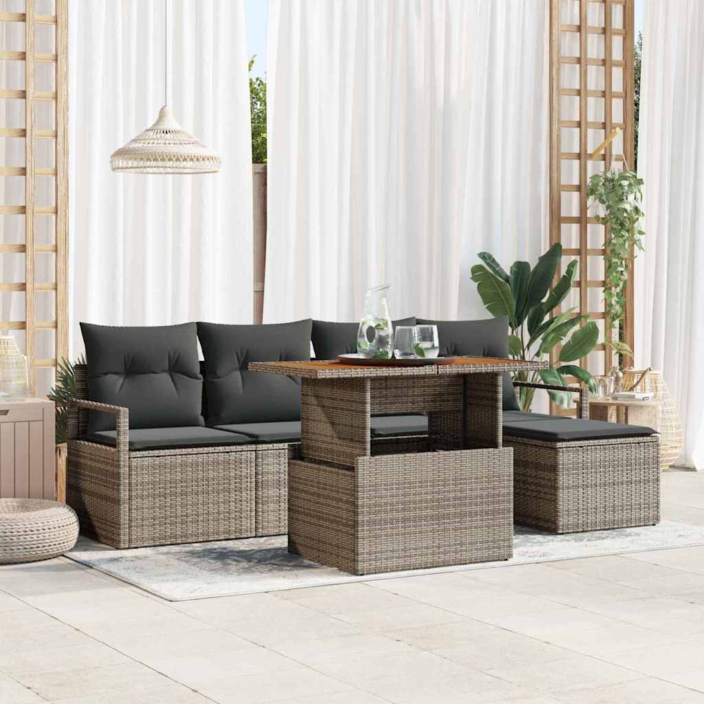 Garten Essgruppe mit Kissen 6 pcs Schwarz und Creme