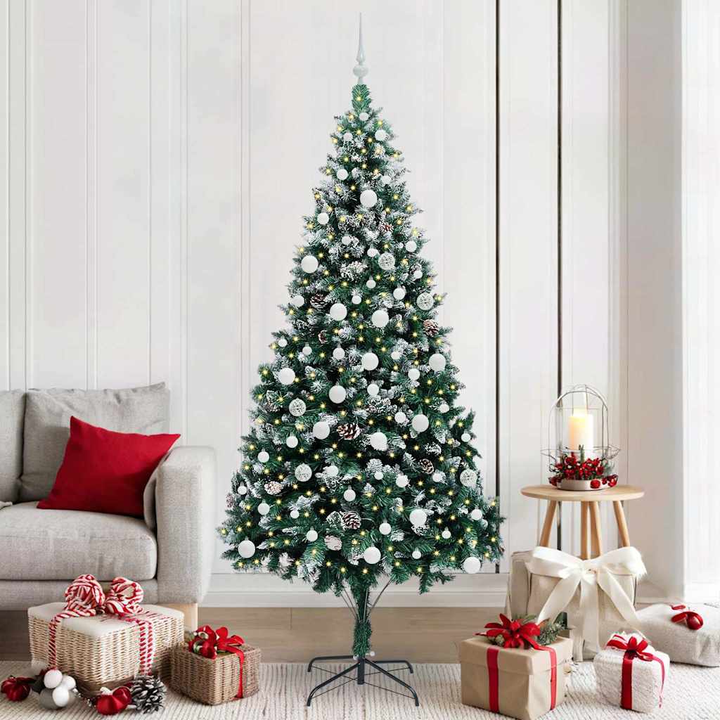 Künstlicher Weihnachtsbaum mit LEDs Kugeln Zapfen 150 cm