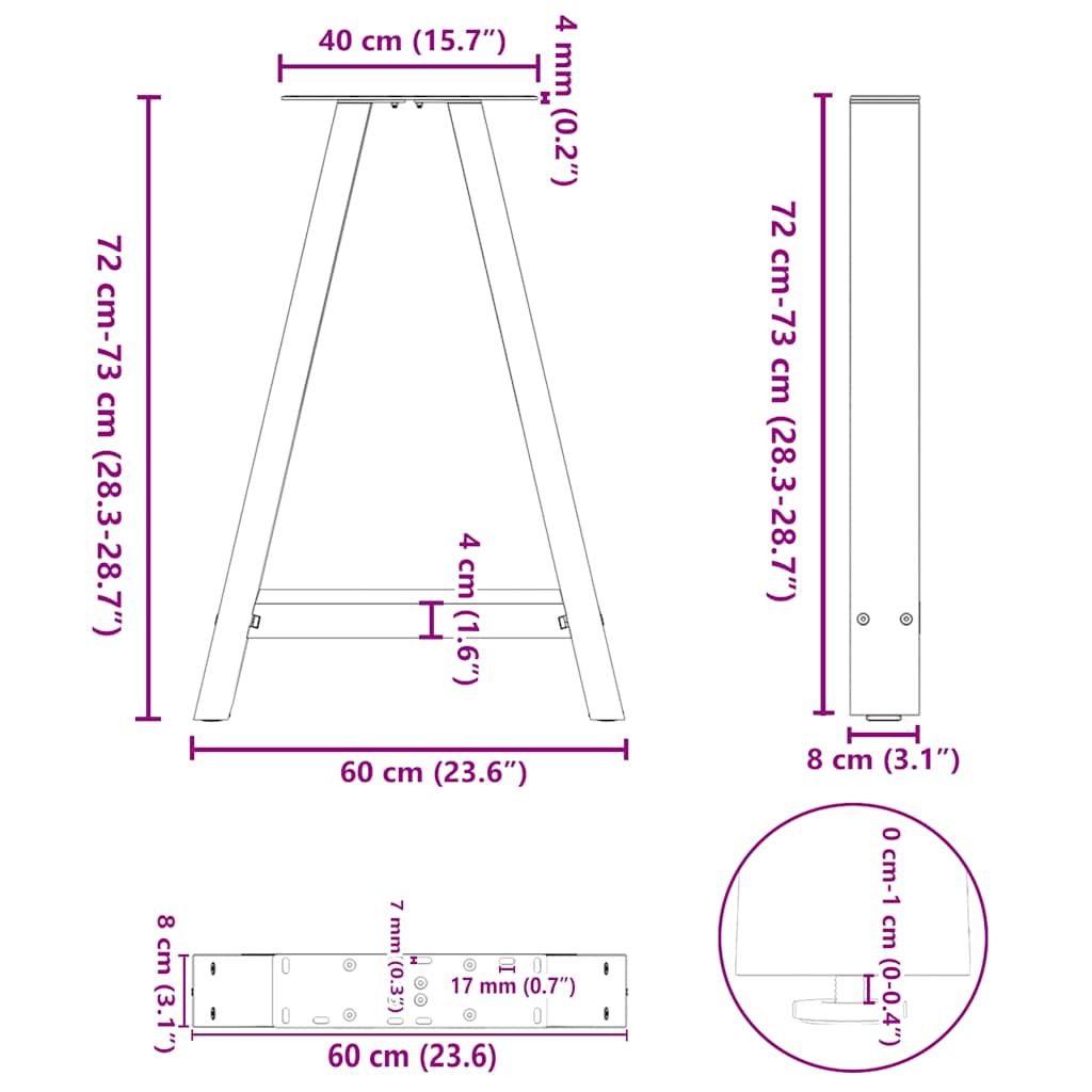 Couchtischbeine A-Form 2 Stk. 30x(30-31) cm Stahl