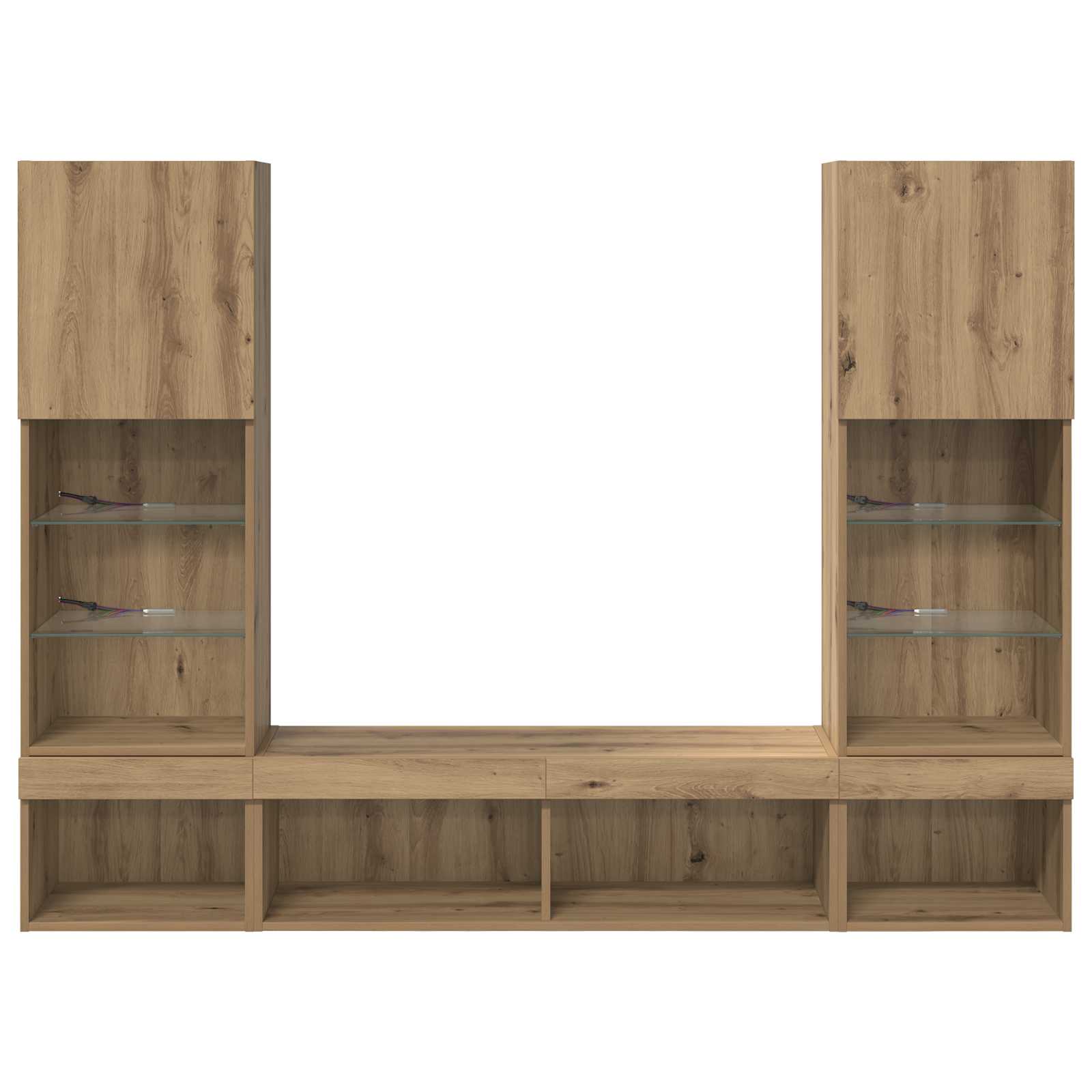 5-tlg. Wohnwand mit LED-Beleuchtung Weiß Holzwerkstoff