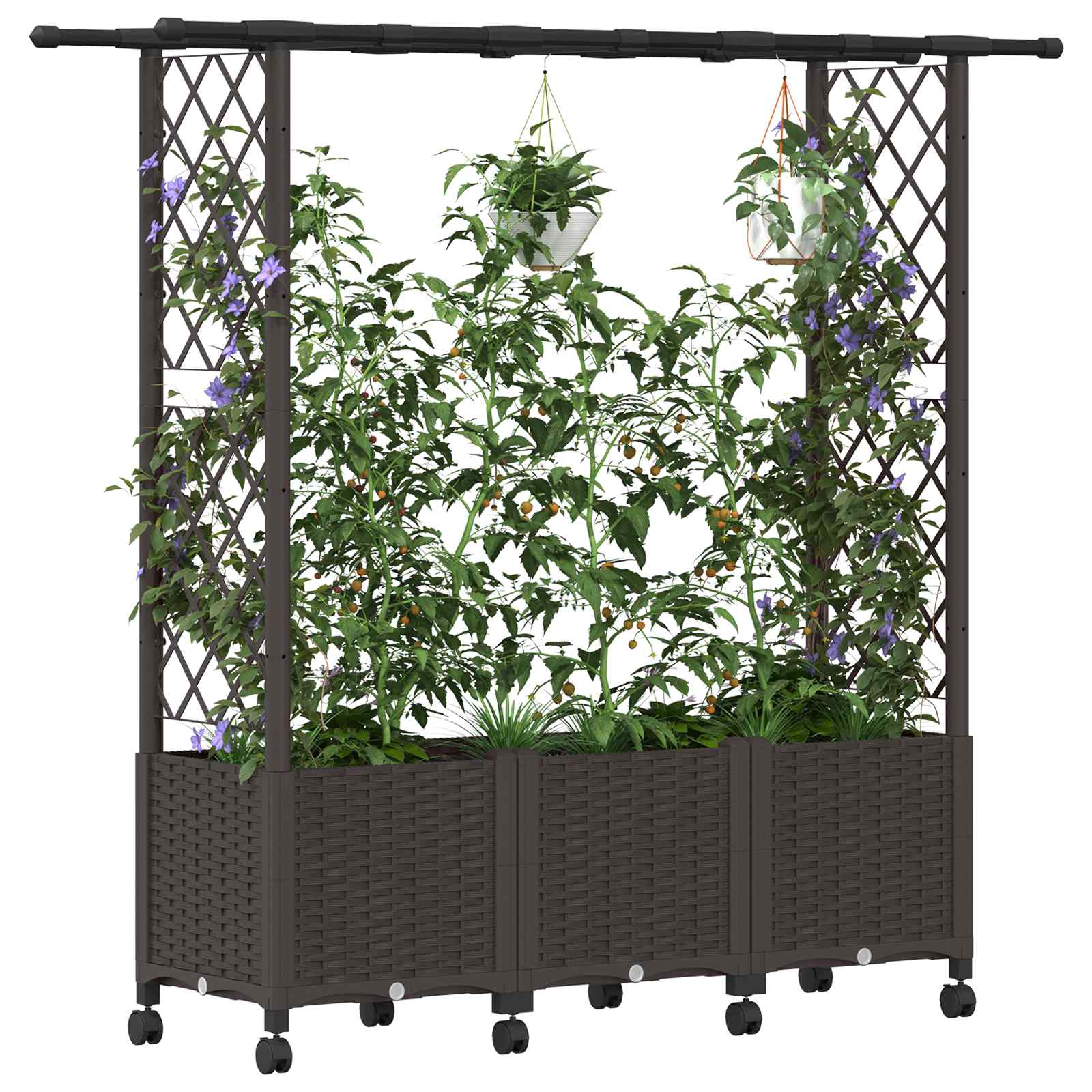 Hochbeet mit Rankgitter und Dach Braun 124 x 40 x 123 cm PP