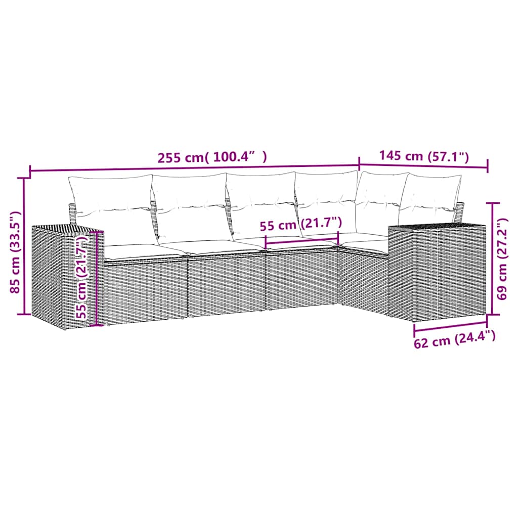5-tlg. Garten-Sofagarnitur mit Kissen Schwarz Poly Rattan