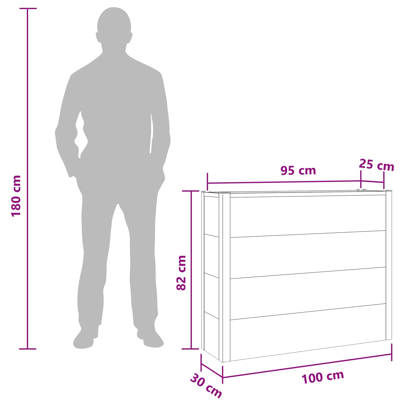 Hochbeet Grau 50 x 30 x 22 cm WPC und Aluminium