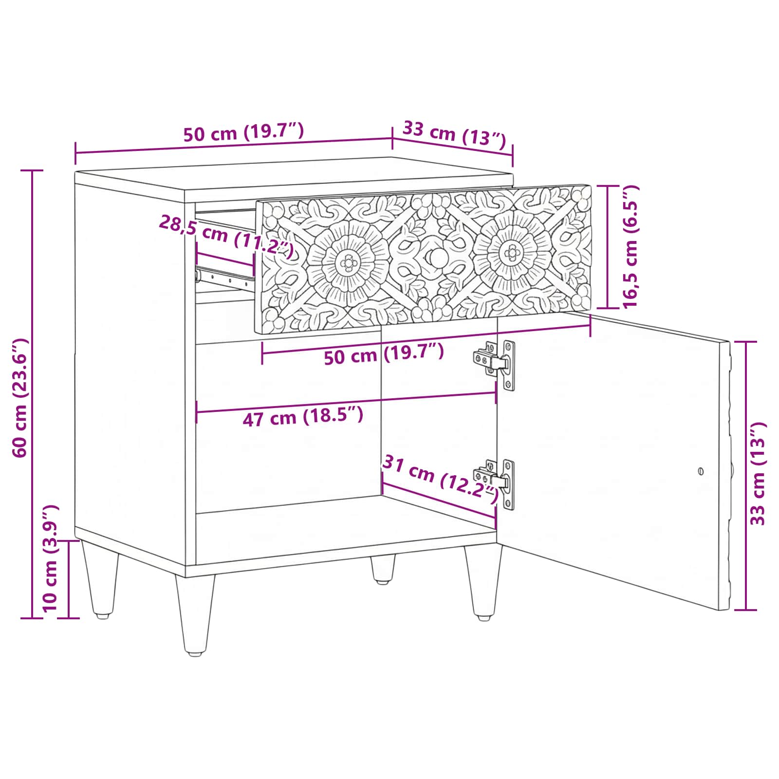 Bettkasten Braun 50 x 33 x 60 cm Massivholz Mango