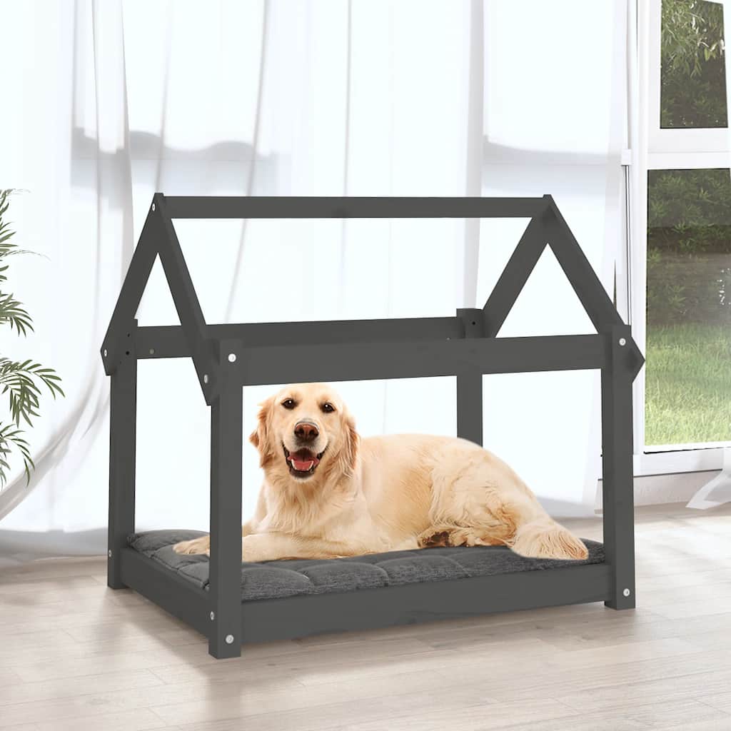 Hundebett Grau 61x50x70 cm Massivholz Kiefer