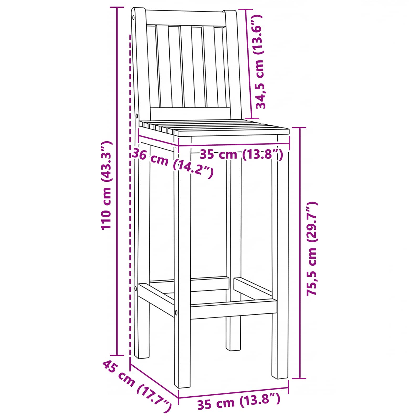 Barhocker 2 pcs Natur Massivholz Teak