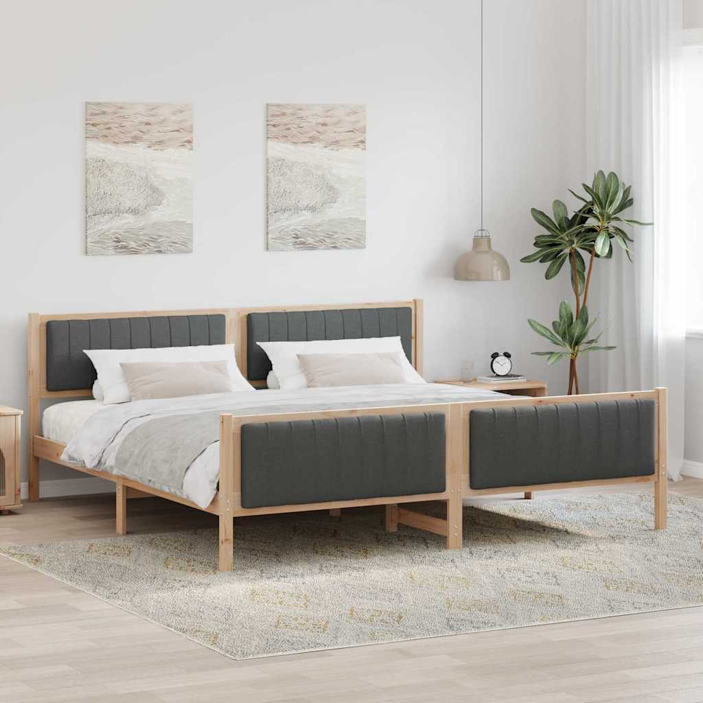 Bettgestell Braun und hellgrau 200 x 200 cm Massivholz Kiefer
