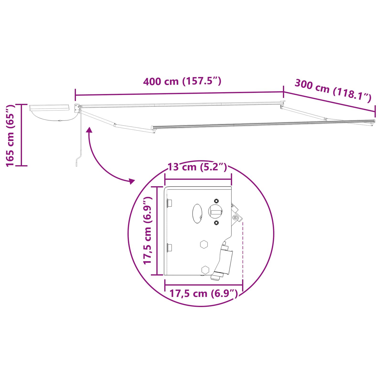 Elektrisches Markisenrahmen Weiß 2,5 x 2 m Stahl