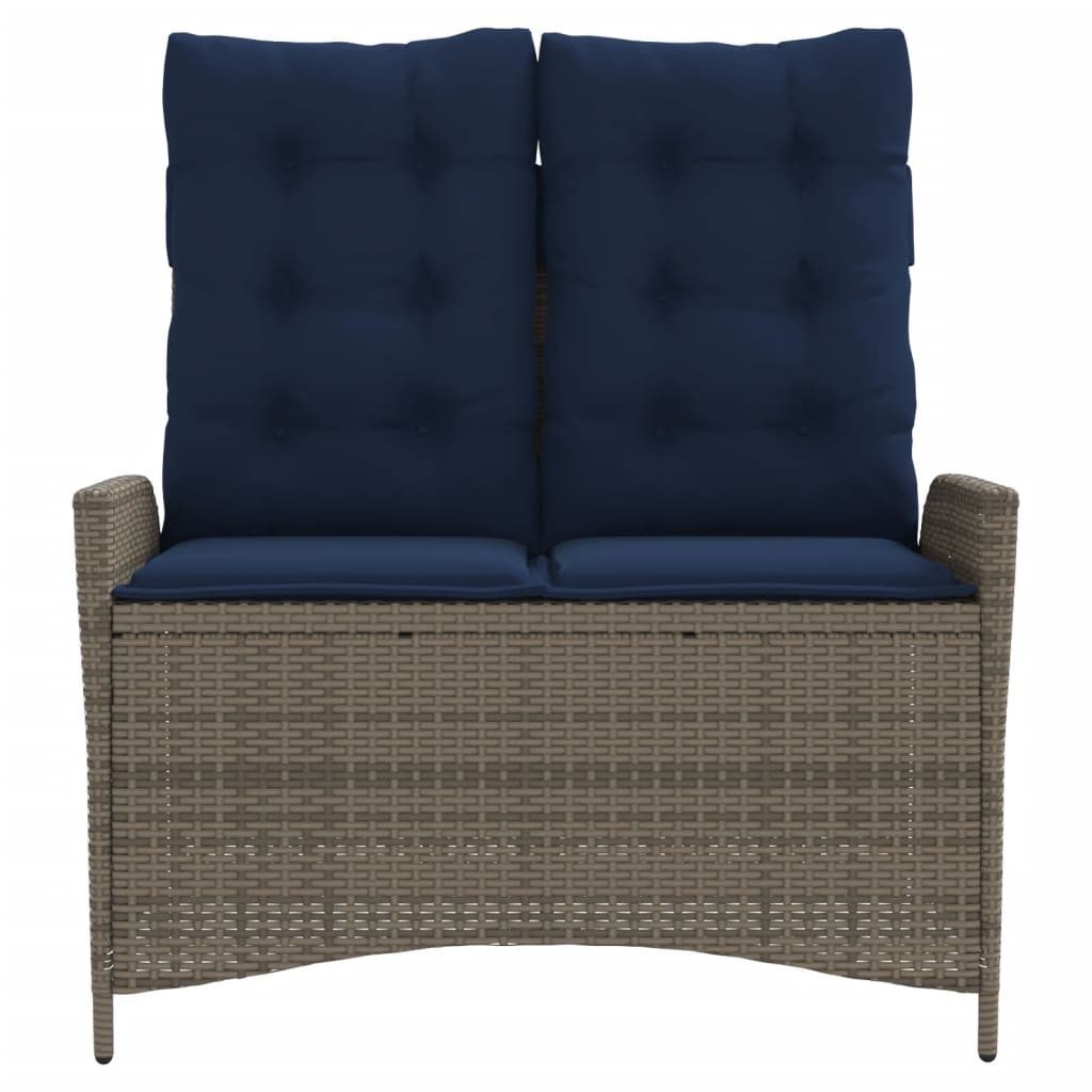 Gartenbank Verstellbar mit Kissen Braun Poly Rattan