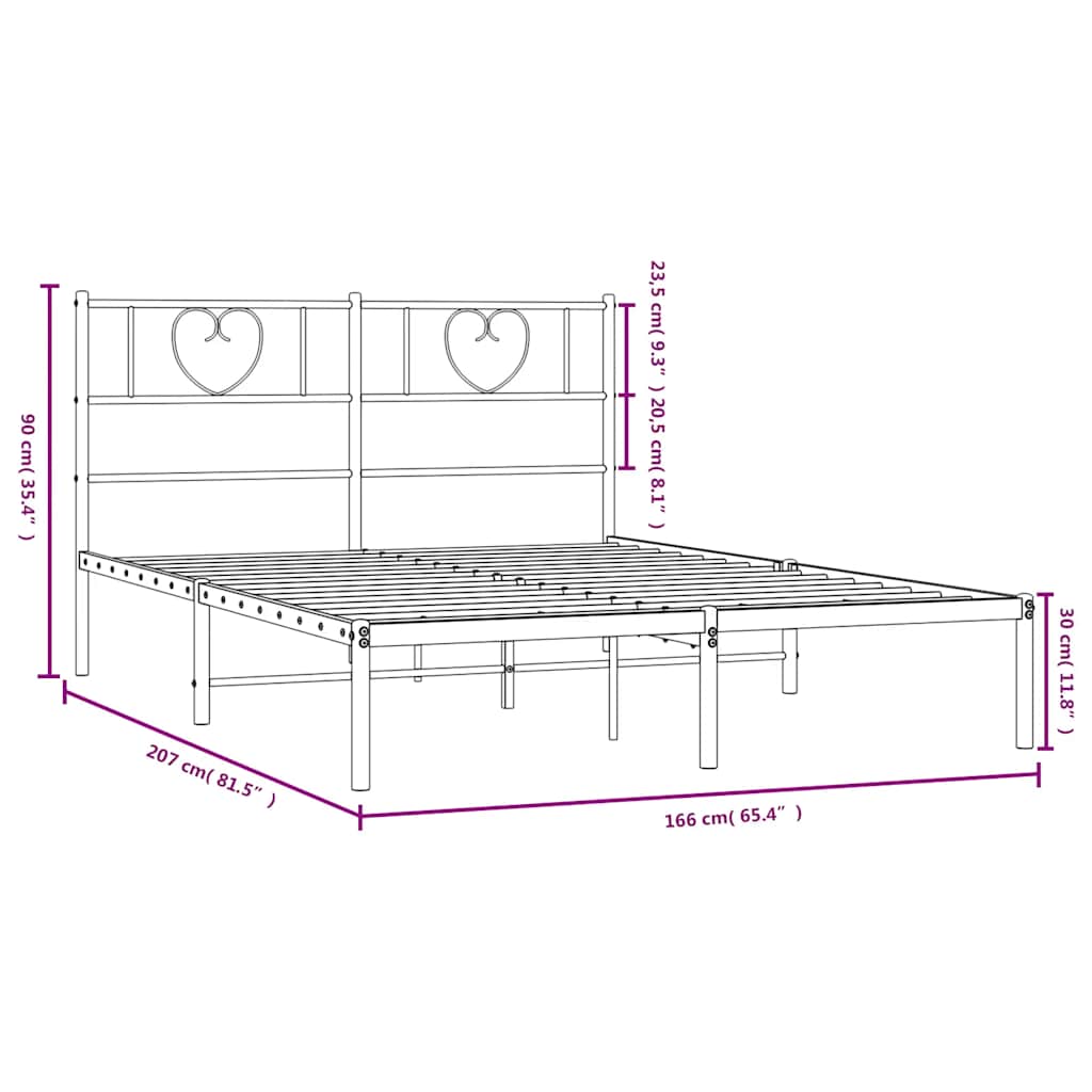 Bettgestell mit Kopfteil Metall Schwarz 100x190 cm
