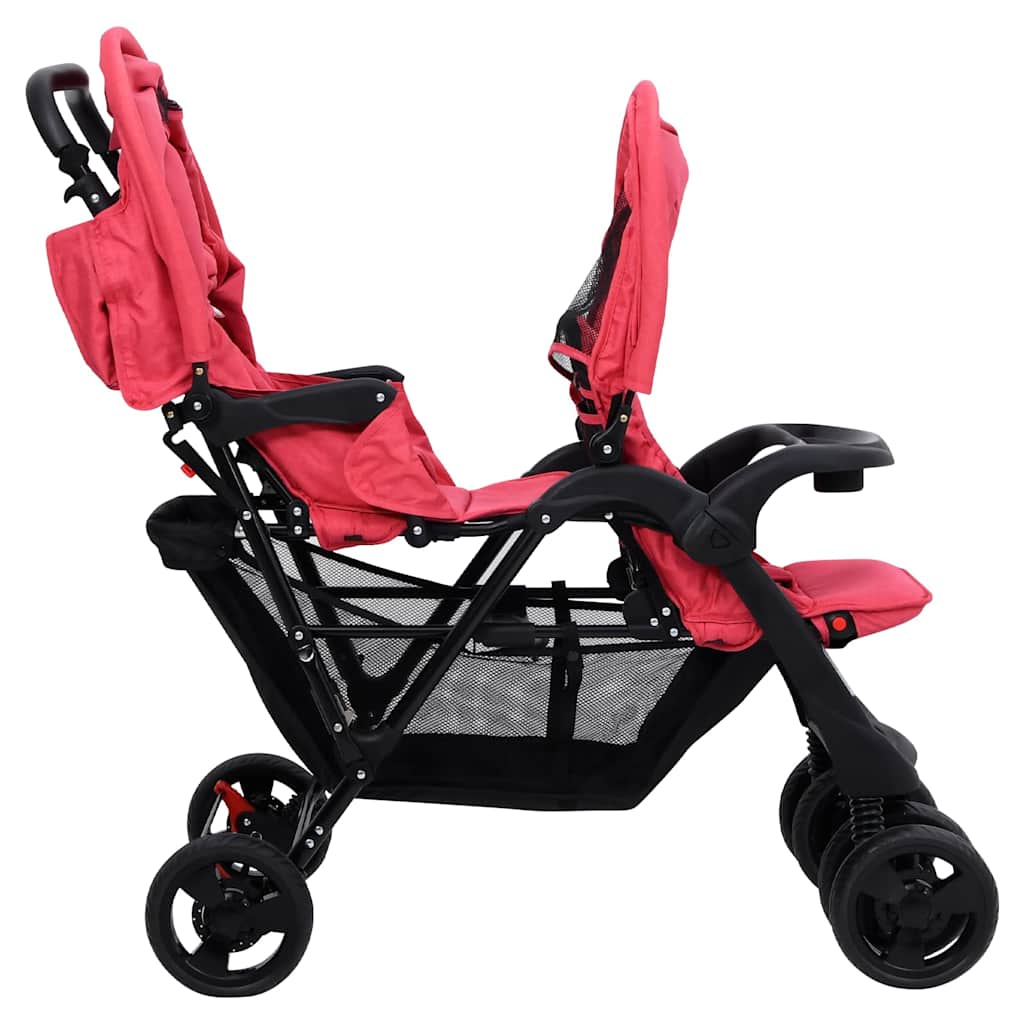 Tandem-Zwillingskinderwagen Dunkelgrau Stahl