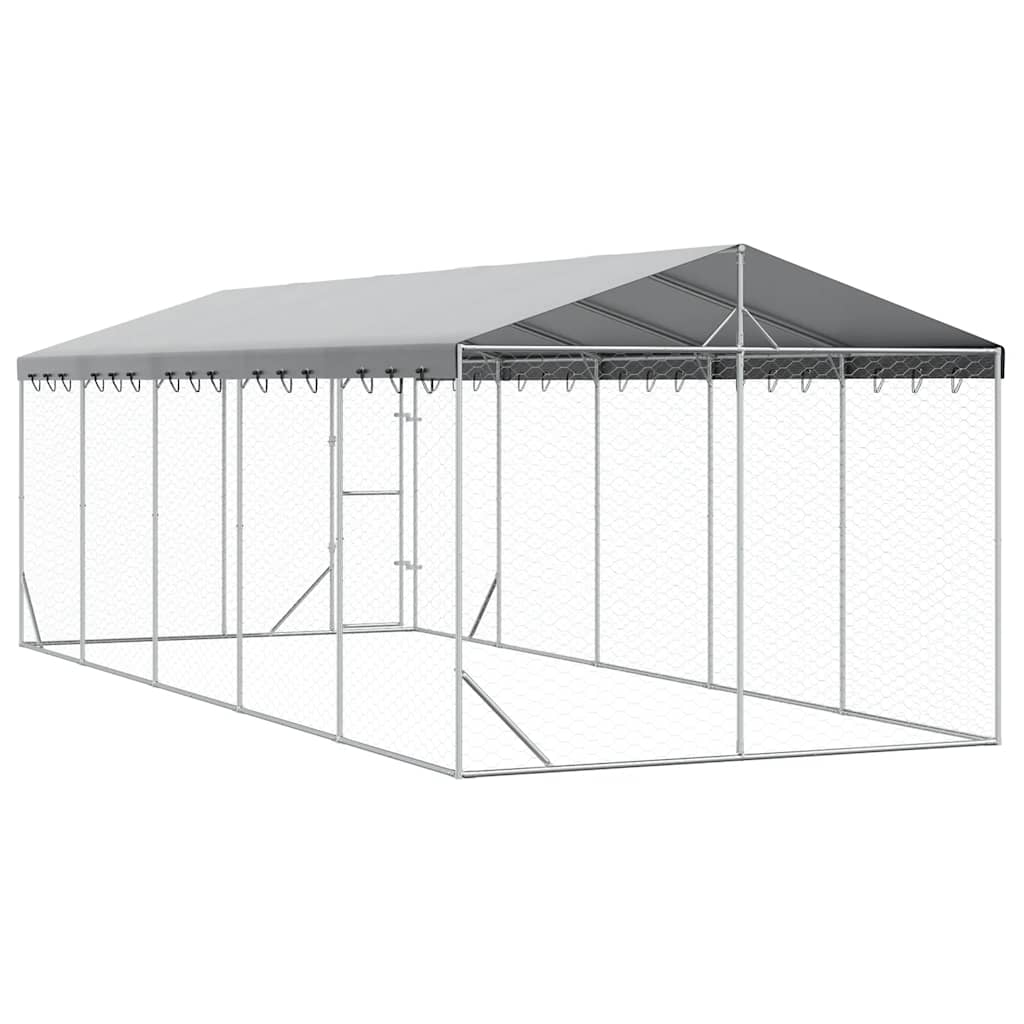 Outdoor-Hundezwinger mit Dach Silber 3x1,5x2,5m Stahl Verzinkt