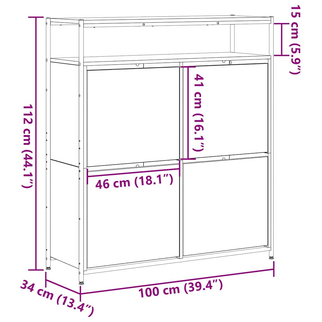 Schuhschrank mit 4 Klappen Sonoma-Eiche 100x34x112 cm