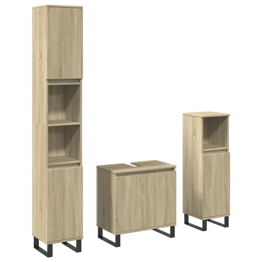 3-tlg. Badmöbel-Set Räuchereiche Holzwerkstoff