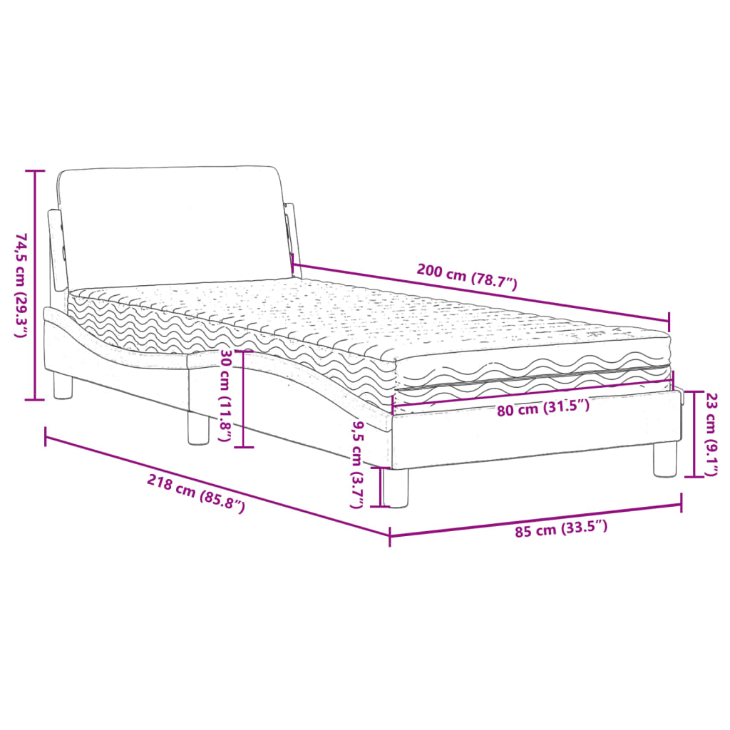 Bett mit Matratze "Dover" Hellgrau 80x200 cm Samt